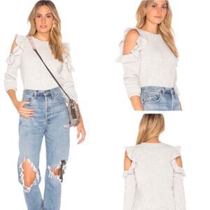 Rebecca Minkoff Gracie Cold Ruffle Shoulder Sweatshirt Grey Size XS